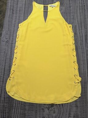 Naked Zebra Yellow Lace-Up Halter Shift Dress